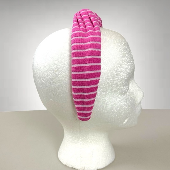 Anthropologie Terry Stripe Knotted Headband in Pink White NEW Preppy Spring Pool - Picture 2 of 7